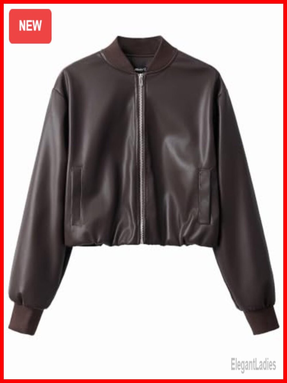 Cropped Slightly Stretch Faux Leather Zip Up Baseball Jacket